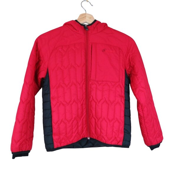 CLOUDVEIL Kid's Red Black Insulated Quilted Winter Coat Size 10 Hooded - Picture 1 of 10